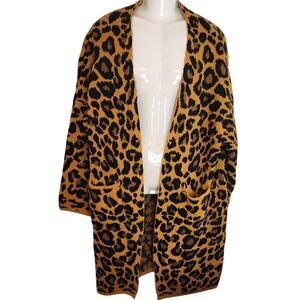 Time & Tru Women's XL (16-18 ) Leopard Print Open Cardigan Sweater with Pockets